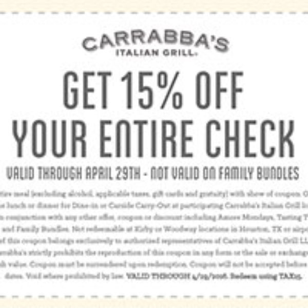 Carrabba’s Italian Grill: 15% Off Entire Check - Oh Yes It's Free