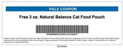 Free 3 oz. Natural Balance Cat Food Pouch With Coupon and Pals Card