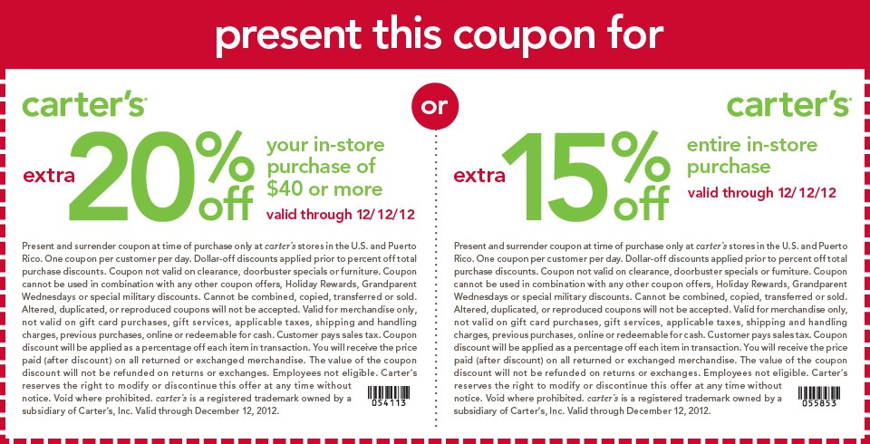 Carter’s 15% Off In-Store Purchase