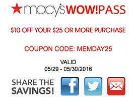 Macy’s: $10 Off $25