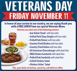 Texas Roadhouse: Free Lunch for Military – Nov. 11