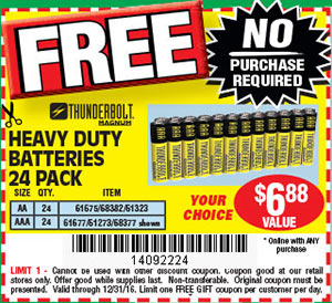 Harbor Freight: Free 24-Pack of Batteries