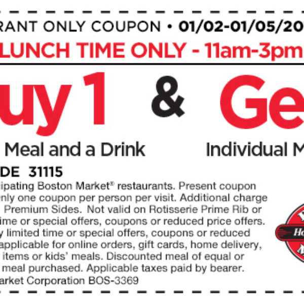 Boston Market Lunch BOGO Free Meal Coupon Ends 01/05 Oh Yes It's Free