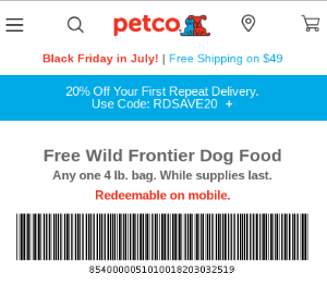Petco: Free Wild Frontier Dog Food – Last Day