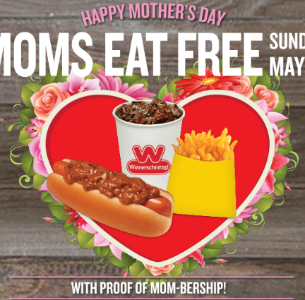 Wienerschnitzel: Mom’s Eat Free – May 12th