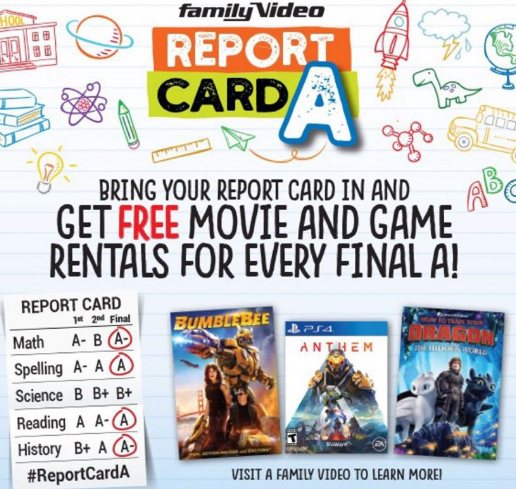Family Video: Free Movie & Game Rental for Every Report Card “A”