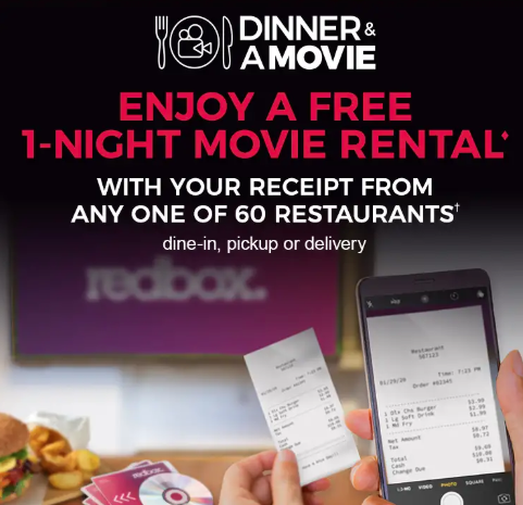 Free Redbox Movie Rental W/ Restaurant Receipt