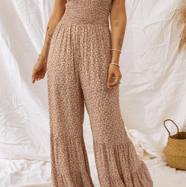 Wide Ruffled Legs Floral Jumpsuit $33.99