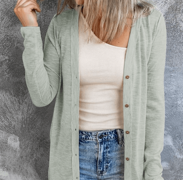 Solid Color Open-Front Buttons Cardigan