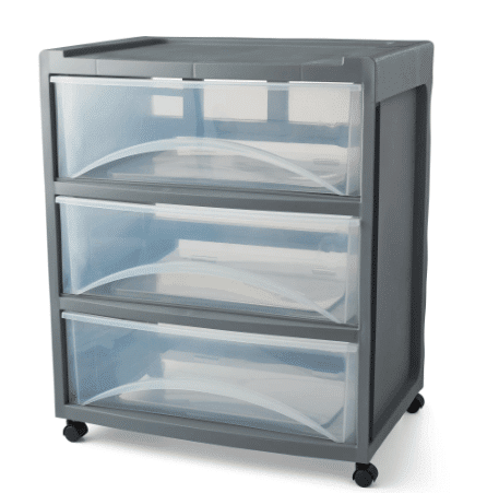 Mainstays 3 Drawer Wide Gray Flannel Storage Cart