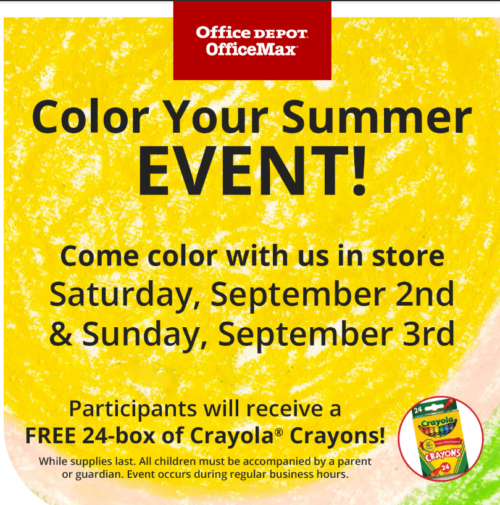 FREE gift a 24-count box of Crayola Crayons at Office Depot & OfficeMax