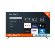 onn. 75” Class 4K UHD LED Frameless Roku Smart TV