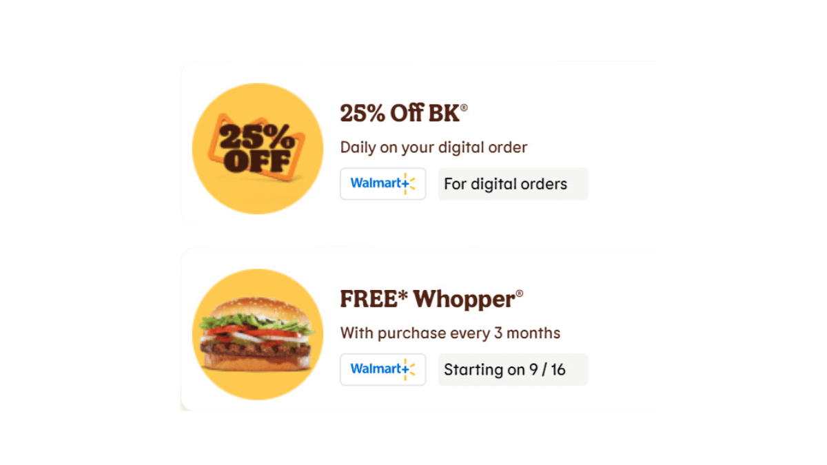 Free Whopper and 25% Off BK for Royal Perks and Walmart+ Members