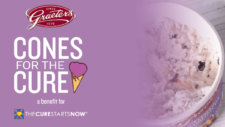 Free single dip sugar cone of Elena’s Blueberry Pie ice cream at Graeters